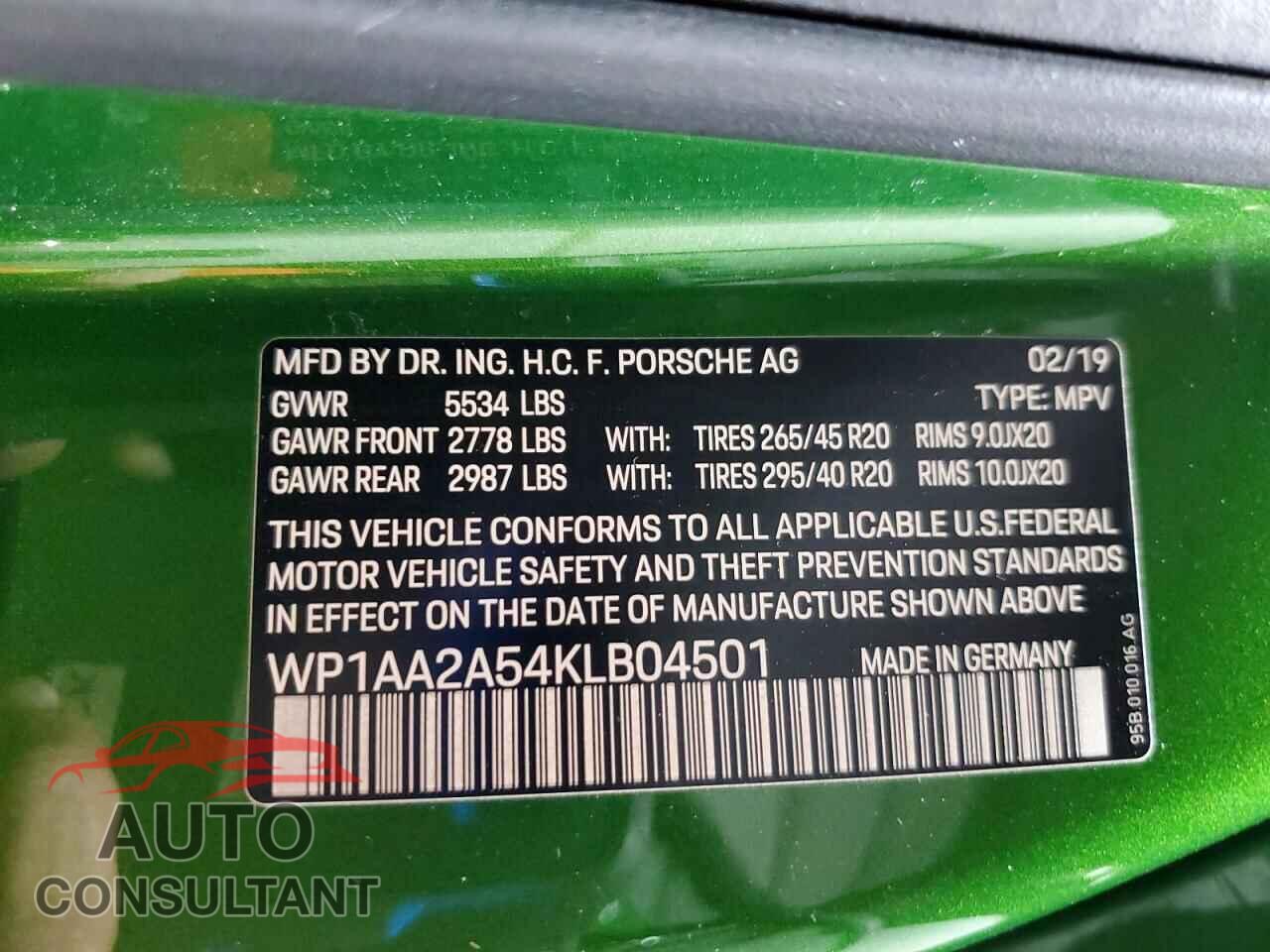 PORSCHE MACAN 2019 - WP1AA2A54KLB04501