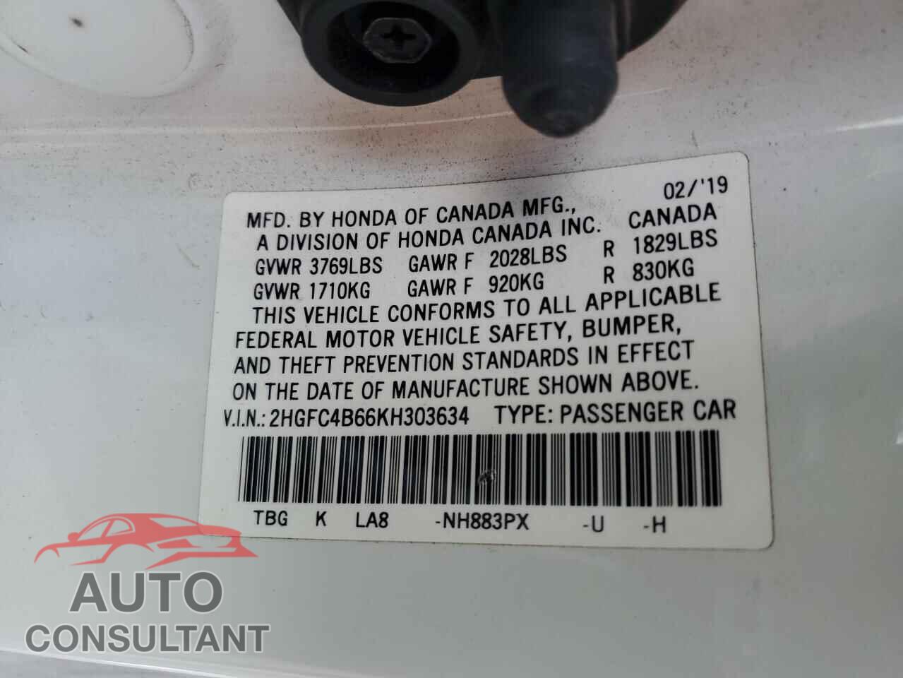 HONDA CIVIC 2019 - 2HGFC4B66KH303634