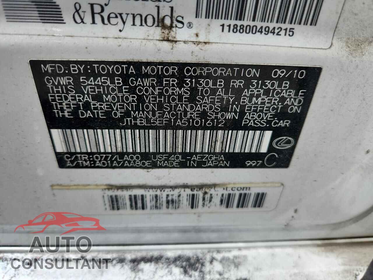 LEXUS LS460 2010 - JTHBL5EF1A5101612