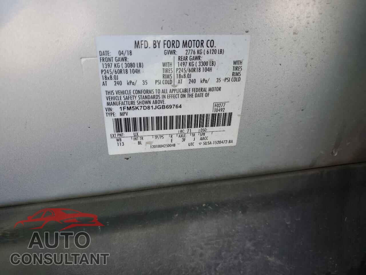 FORD EXPLORER 2018 - 1FM5K7D81JGB69764