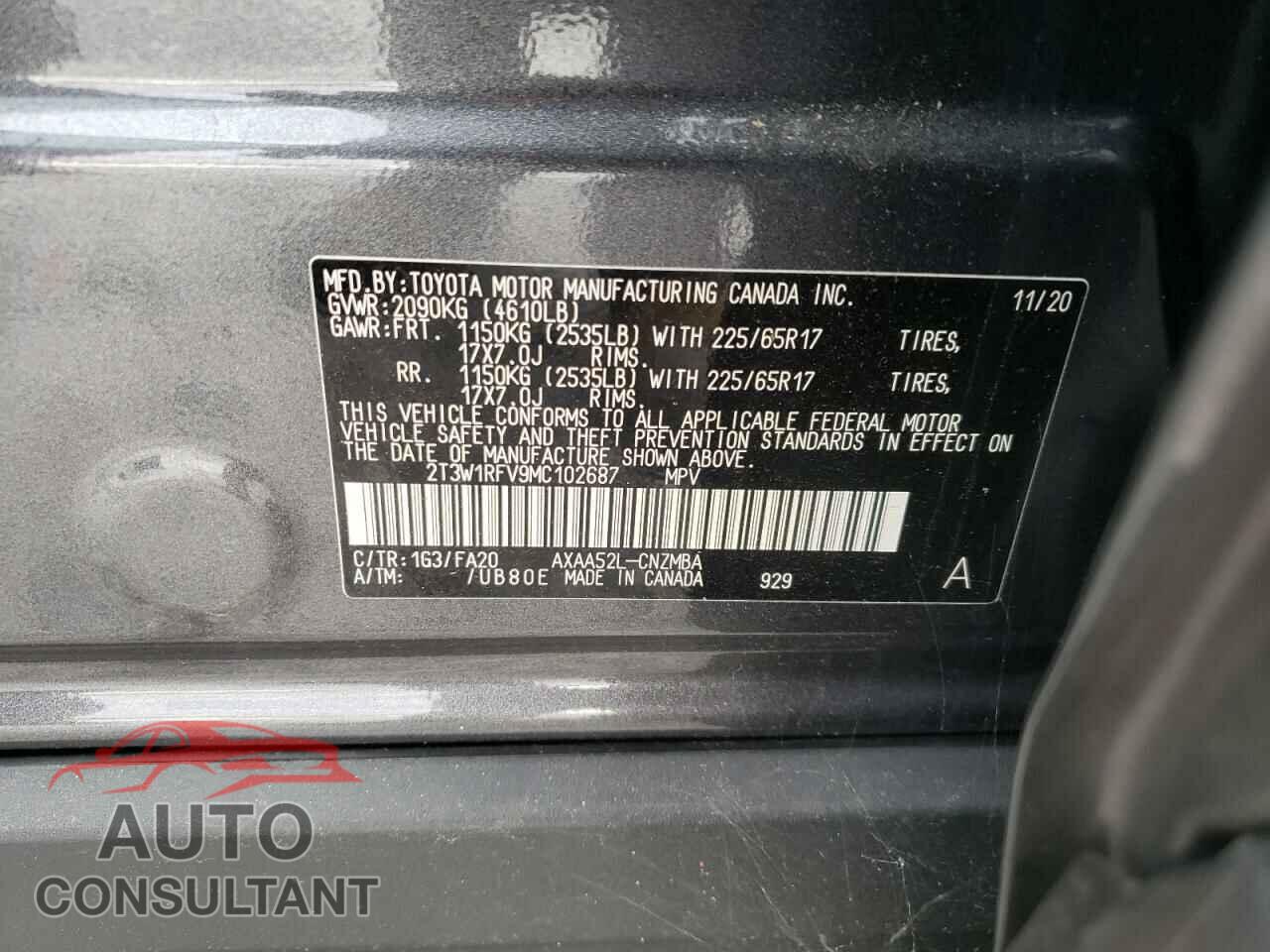 TOYOTA RAV4 2021 - 2T3W1RFV9MC102687