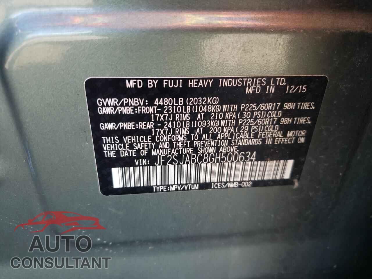 SUBARU FORESTER 2016 - JF2SJABC8GH500634