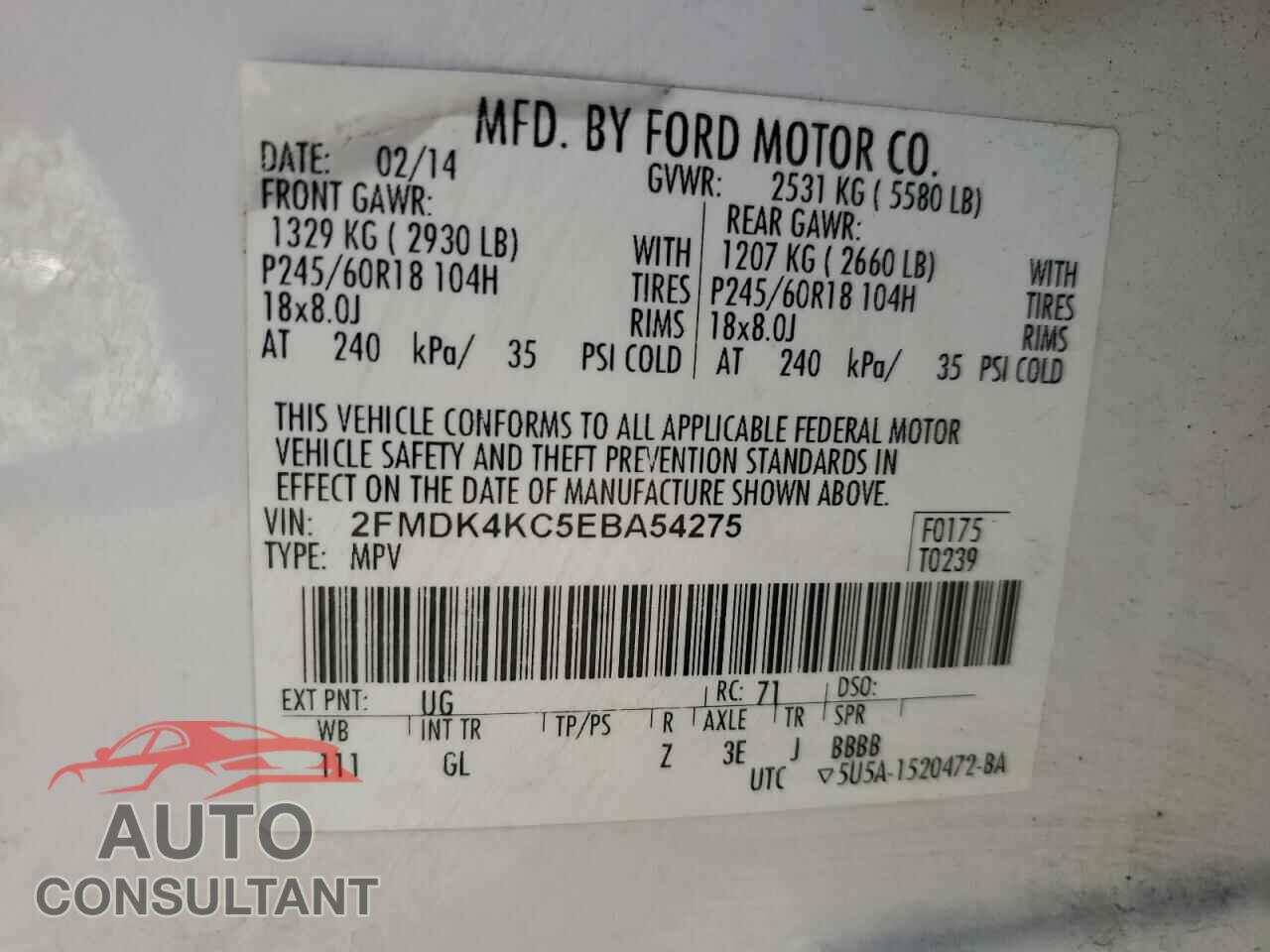 FORD EDGE 2014 - 2FMDK4KC5EBA54275