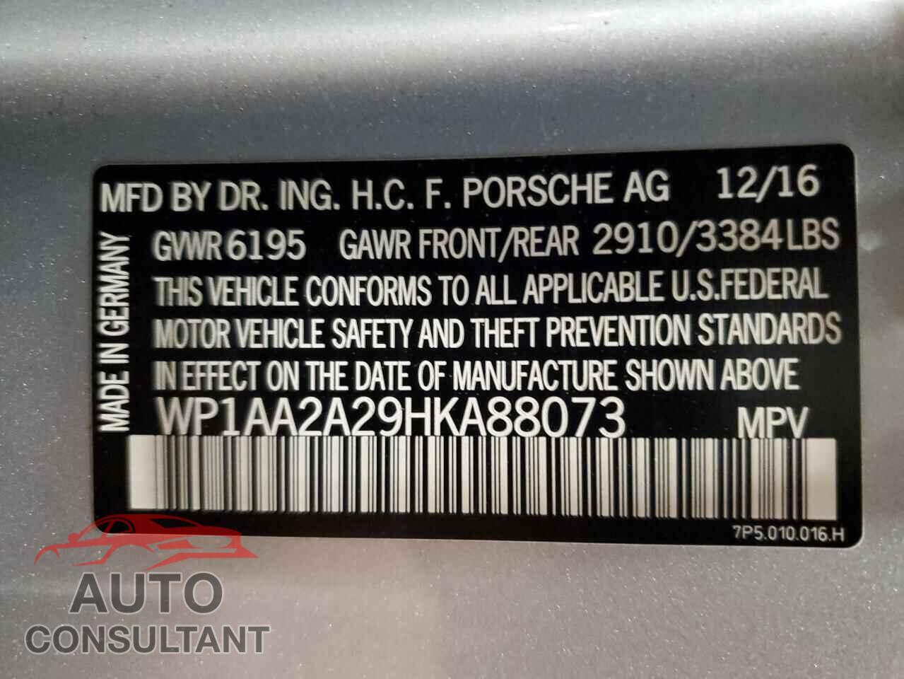 PORSCHE CAYENNE 2017 - WP1AA2A29HKA88073