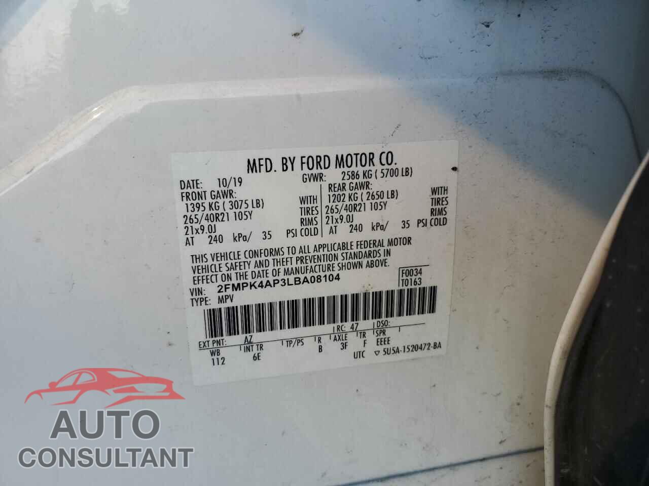 FORD EDGE 2020 - 2FMPK4AP3LBA08104