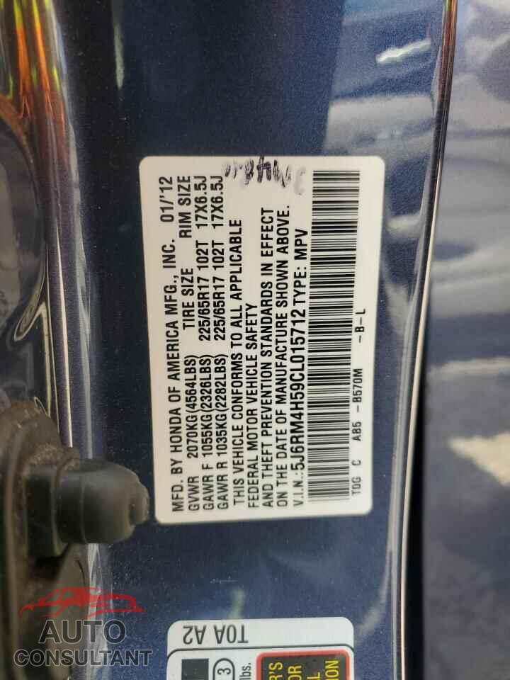 HONDA CRV 2012 - 5J6RM4H59CL015712