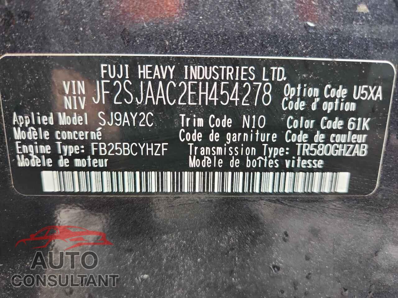 SUBARU FORESTER 2014 - JF2SJAAC2EH454278