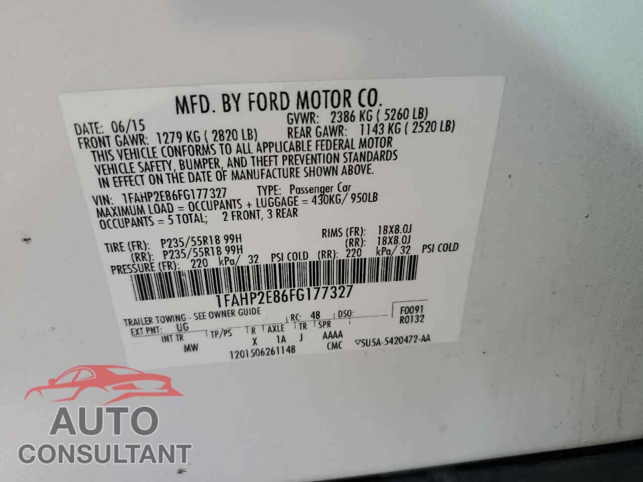 FORD TAURUS 2015 - 1FAHP2E86FG177327
