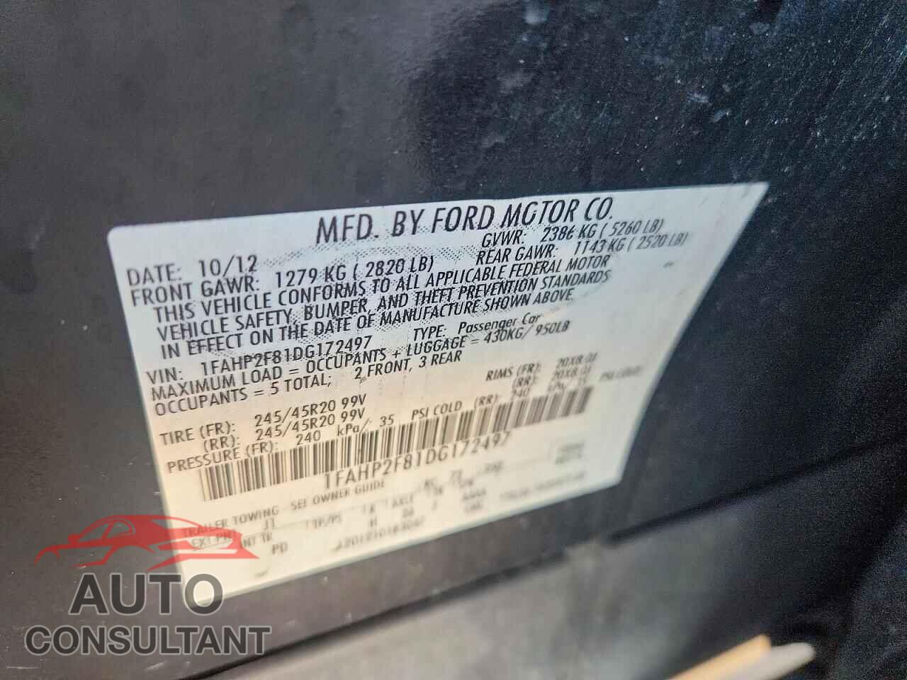 FORD TAURUS 2013 - 1FAHP2F81DG172497
