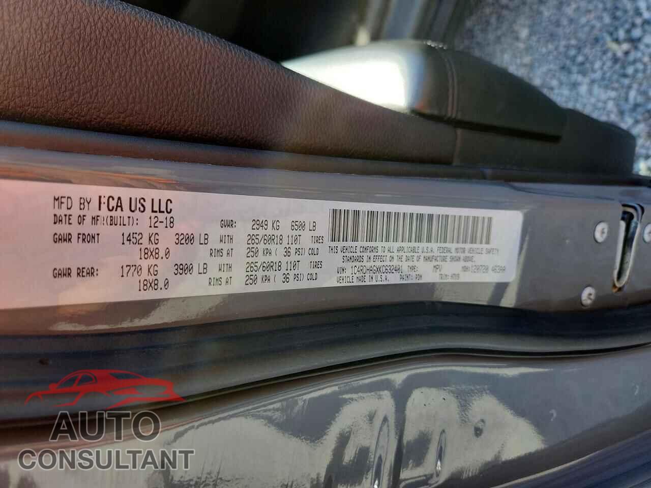 DODGE DURANGO 2019 - 1C4RDHAGXKC632401