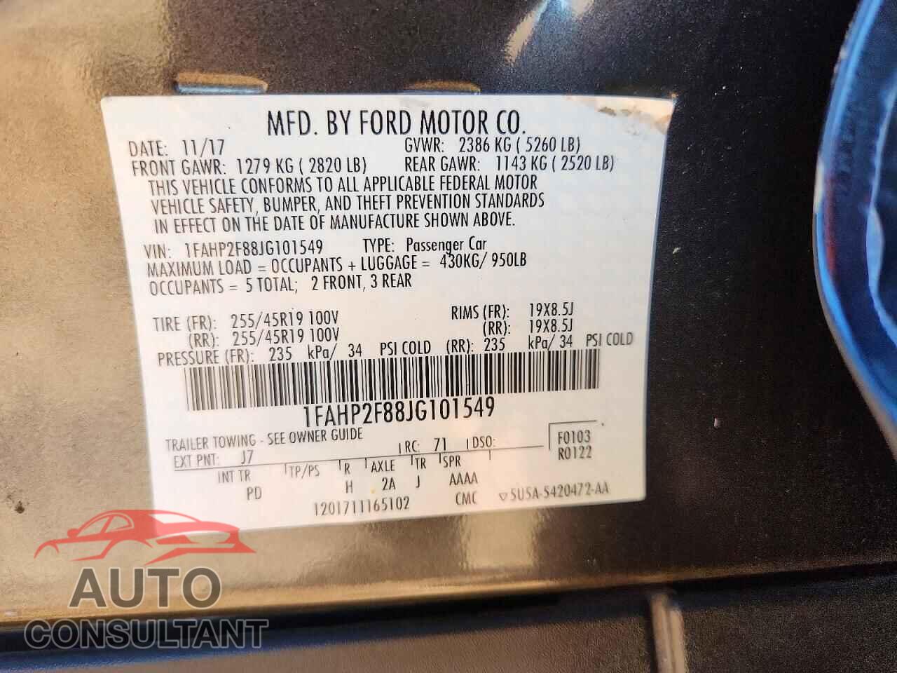 FORD TAURUS 2018 - 1FAHP2F88JG101549