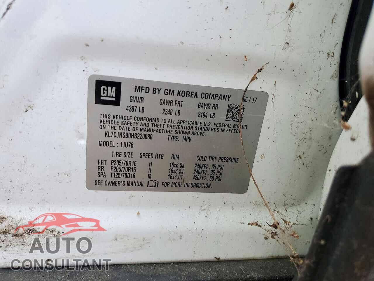 CHEVROLET TRAX 2017 - KL7CJNSB0HB220080