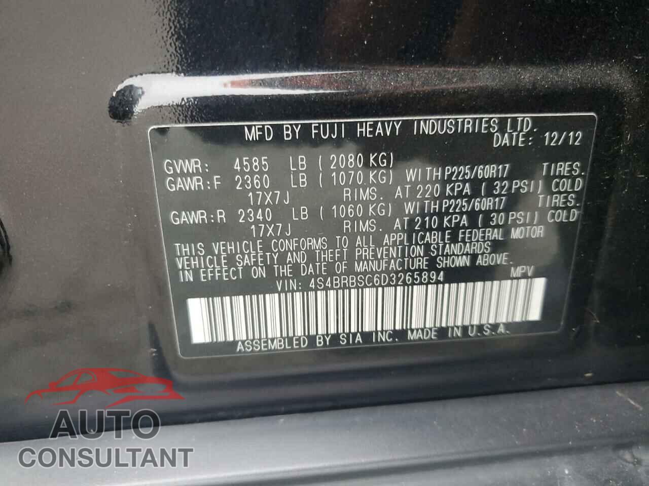 SUBARU OUTBACK 2013 - 4S4BRBSC6D3265894