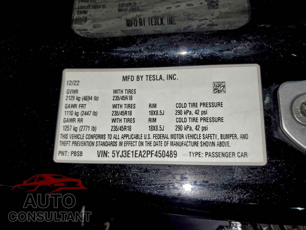 TESLA MODEL 3 2023 - 5YJ3E1EA2PF450489