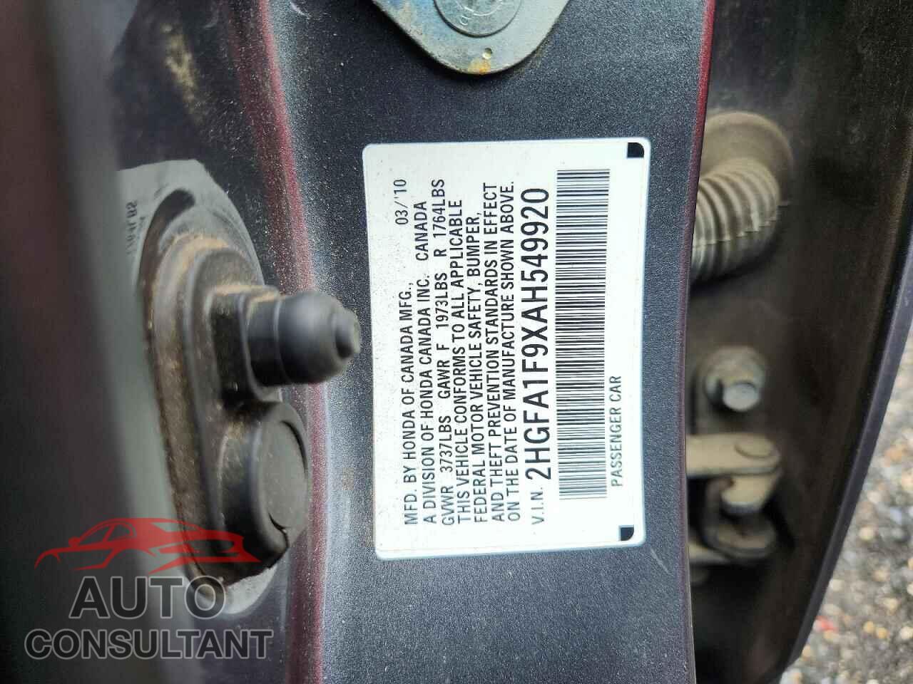 HONDA CIVIC 2010 - 2HGFA1F9XAH549920