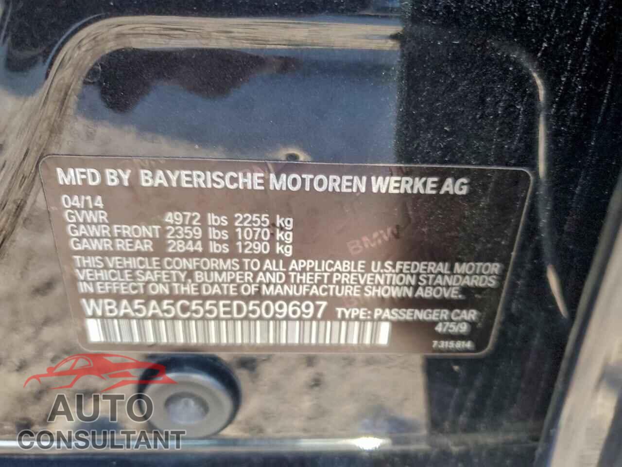 BMW 5 SERIES 2014 - WBA5A5C55ED509697
