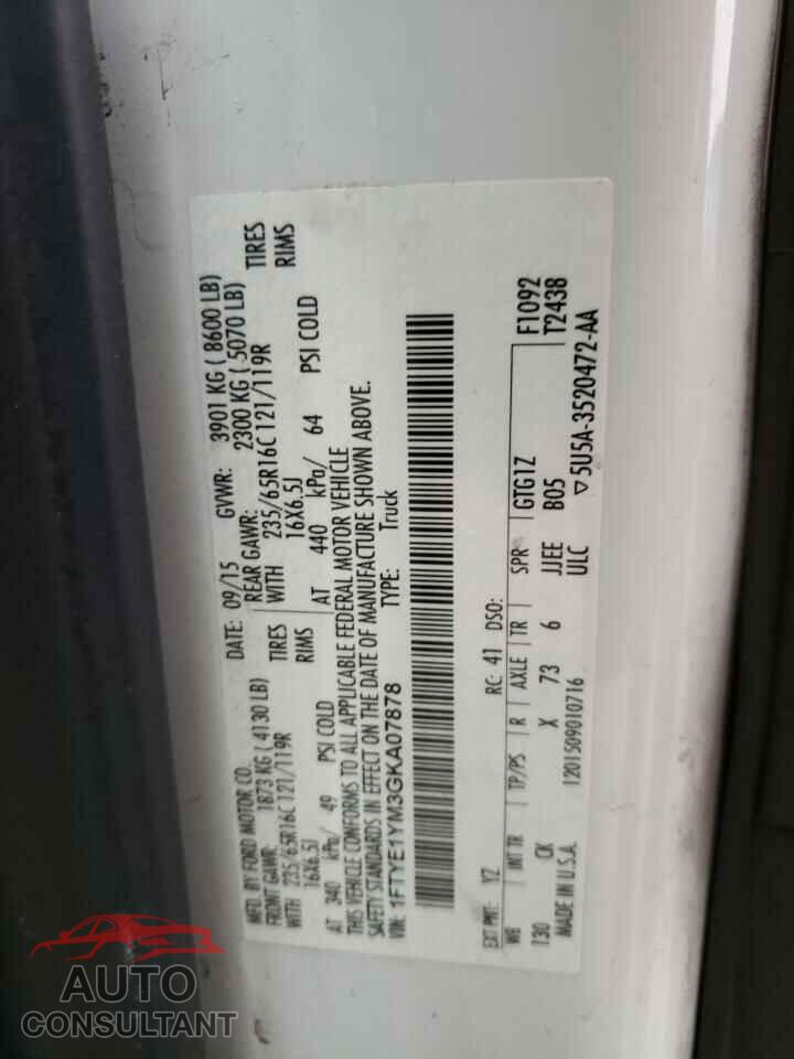 FORD TRANSIT 2016 - 1FTYE1YM3GKA07878