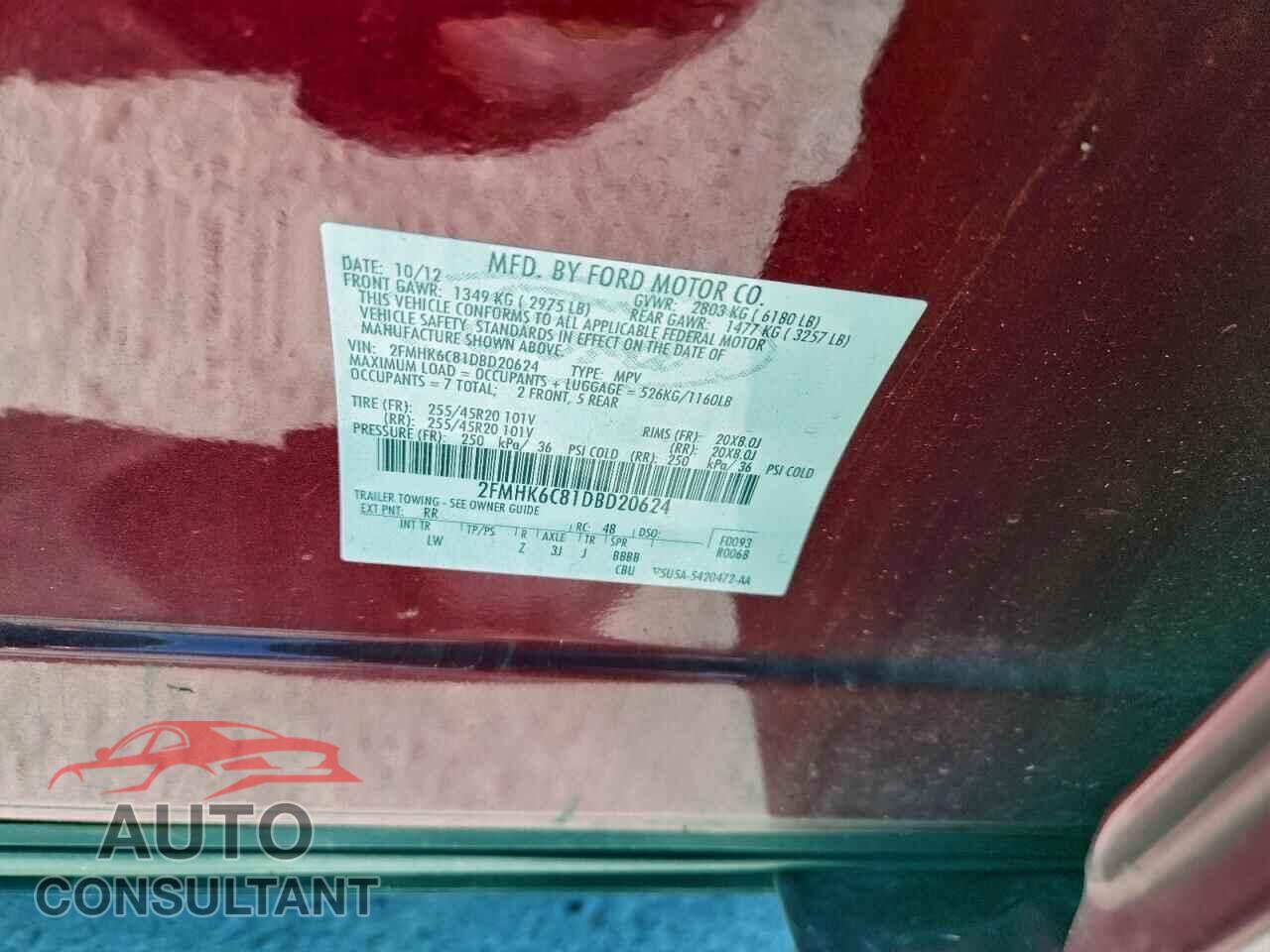 FORD FLEX 2013 - 2FMHK6C81DBD20624