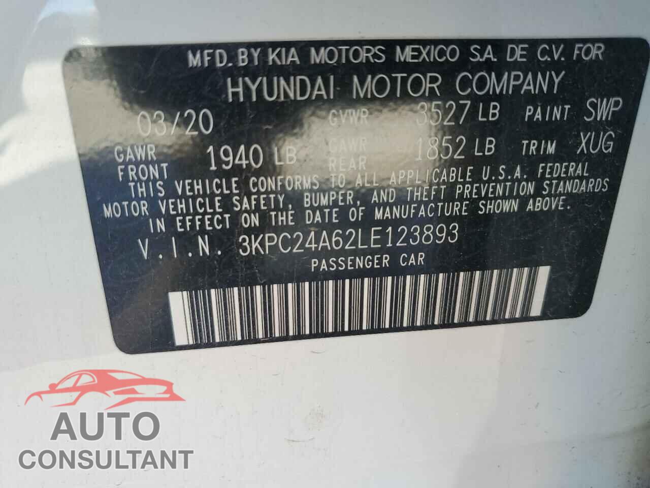 HYUNDAI ACCENT 2020 - 3KPC24A62LE123893