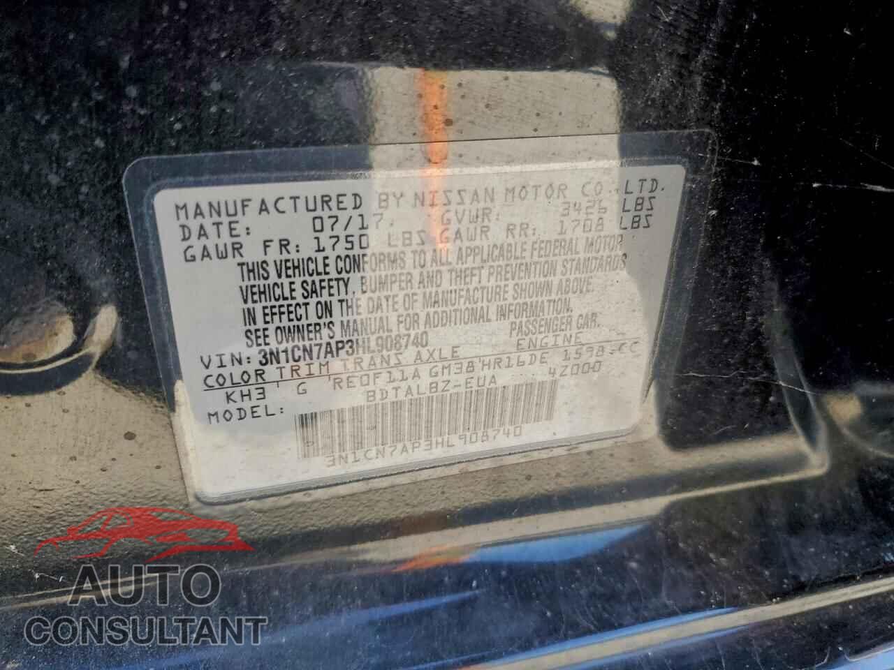 NISSAN VERSA 2017 - 3N1CN7AP3HL908740