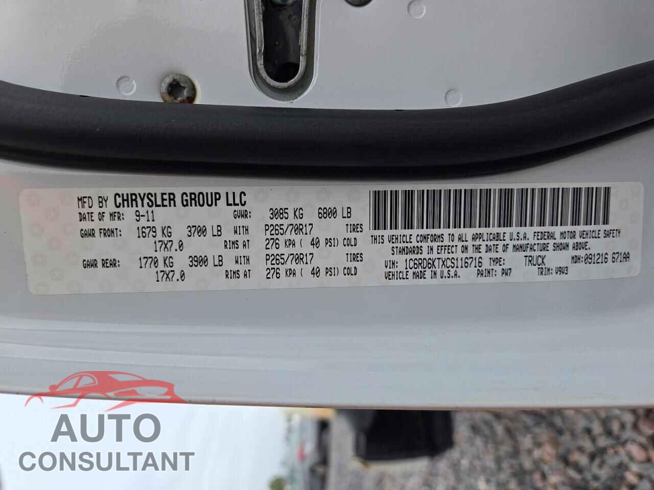 DODGE RAM 1500 2012 - 1C6RD6KTXCS116716