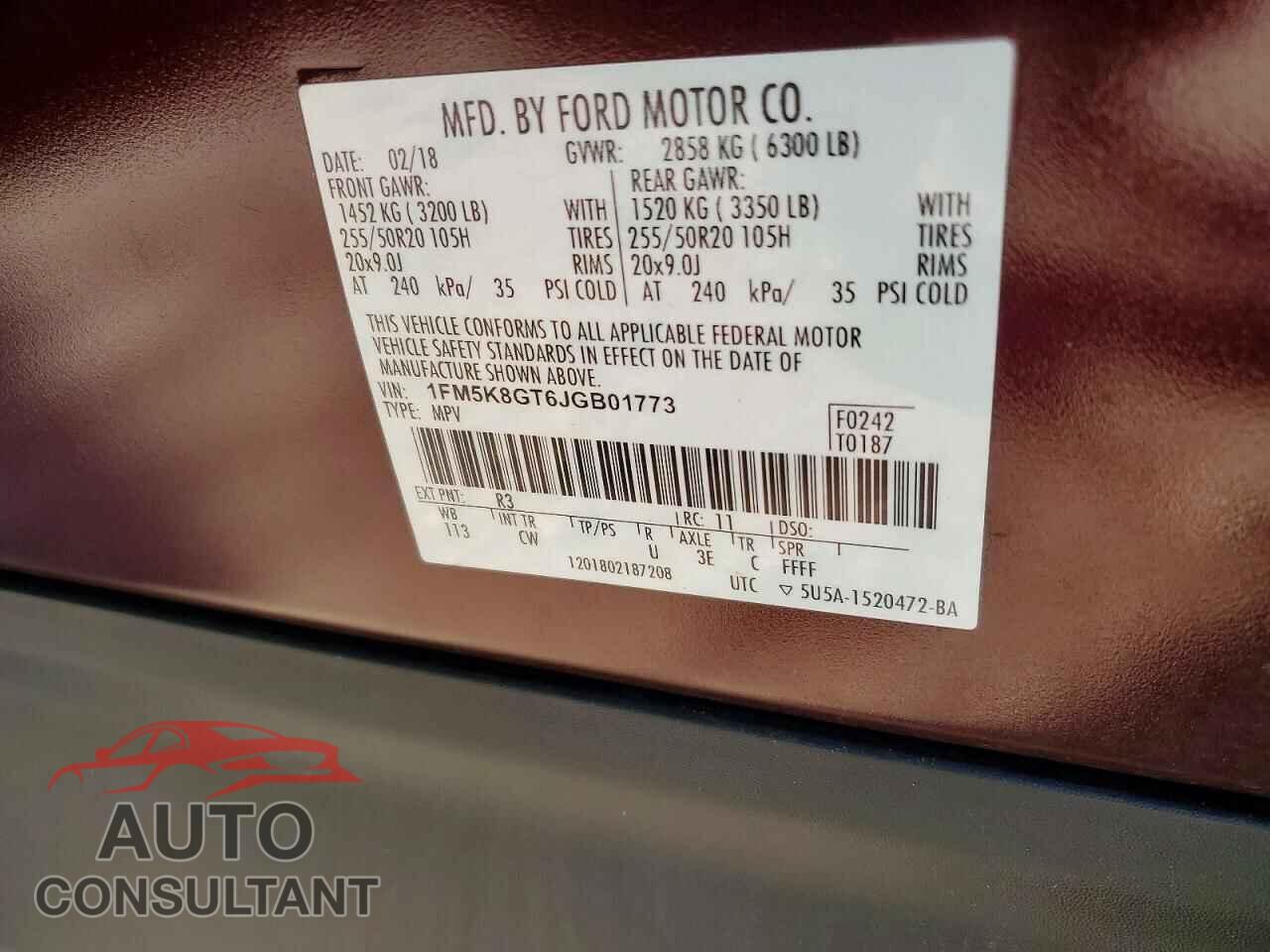 FORD EXPLORER 2018 - 1FM5K8GT6JGB01773