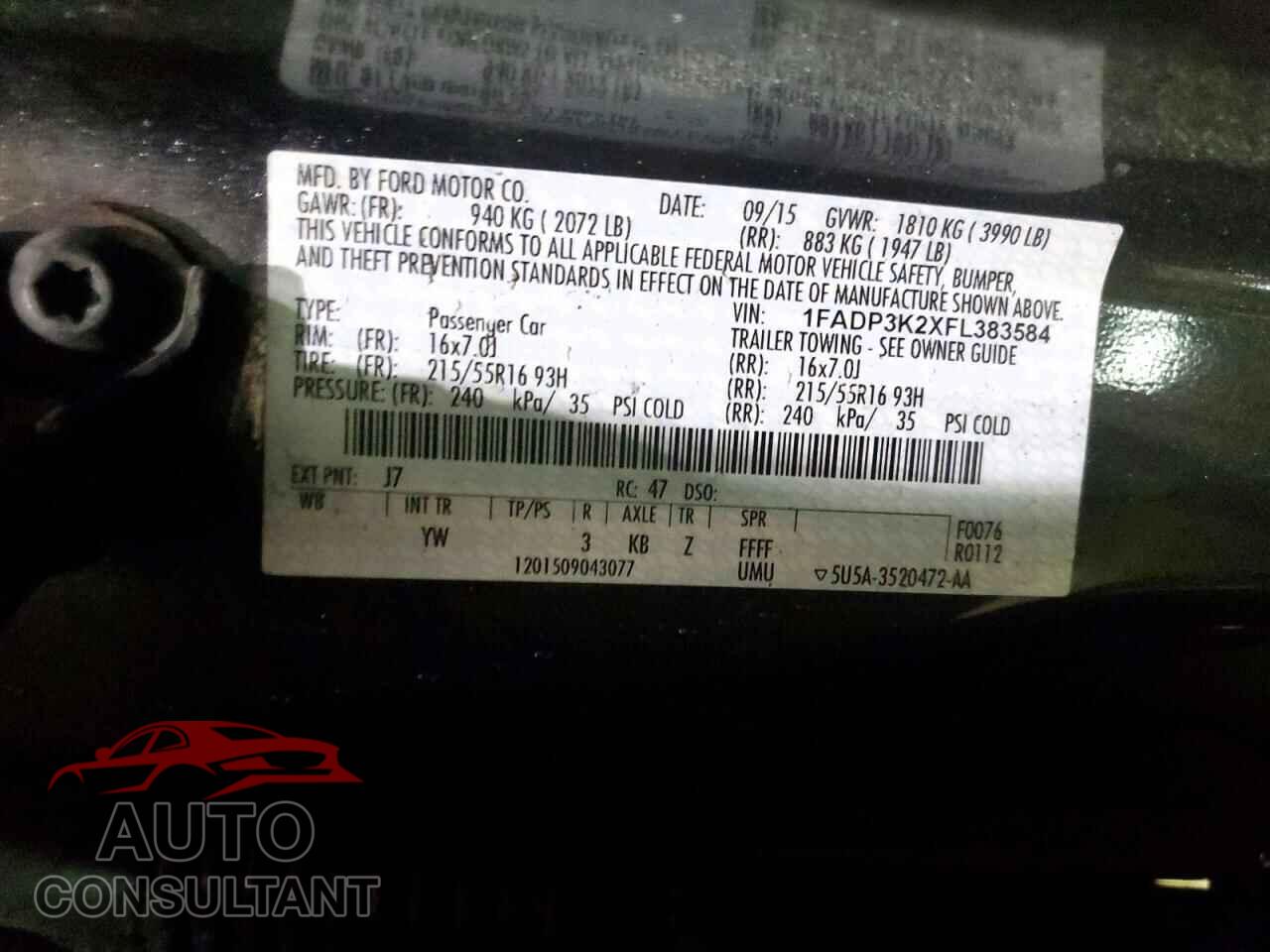 FORD FOCUS 2015 - 1FADP3K2XFL383584