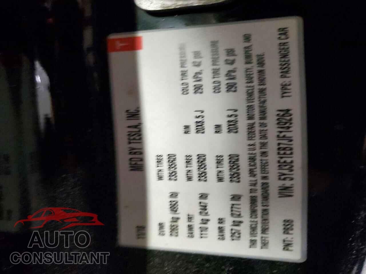 TESLA MODEL 3 2018 - 5YJ3E1EB7JF149264