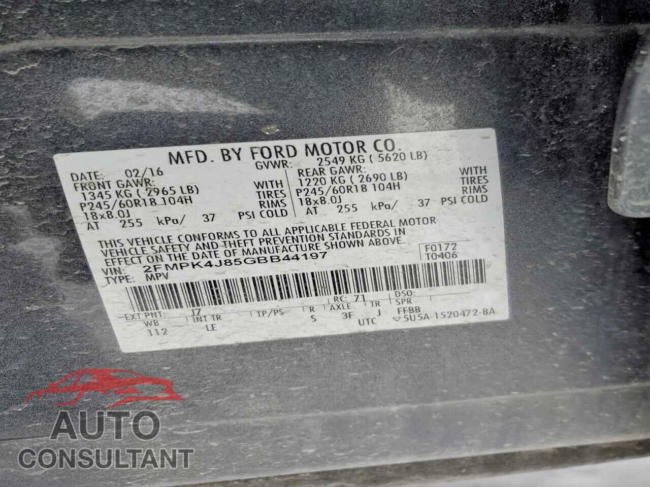 FORD EDGE 2016 - 2FMPK4J85GBB44197