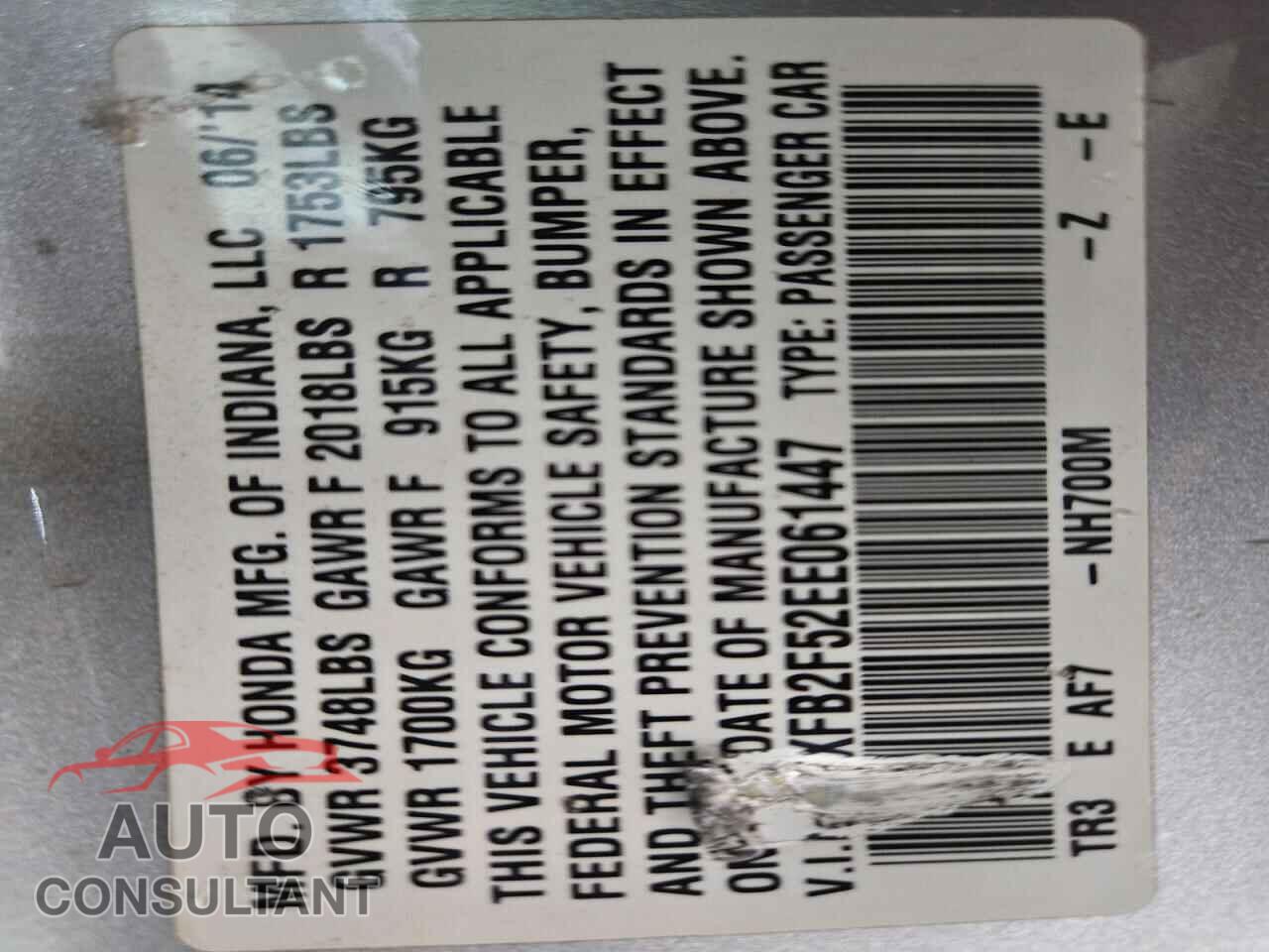 HONDA CIVIC 2014 - 19XFB2F52EE061447