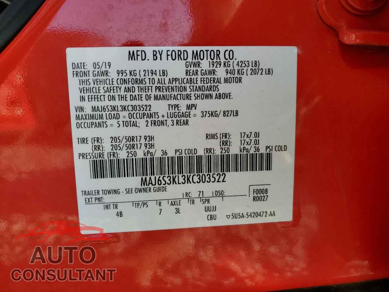 FORD ECOSPORT 2019 - MAJ6S3KL3KC303522