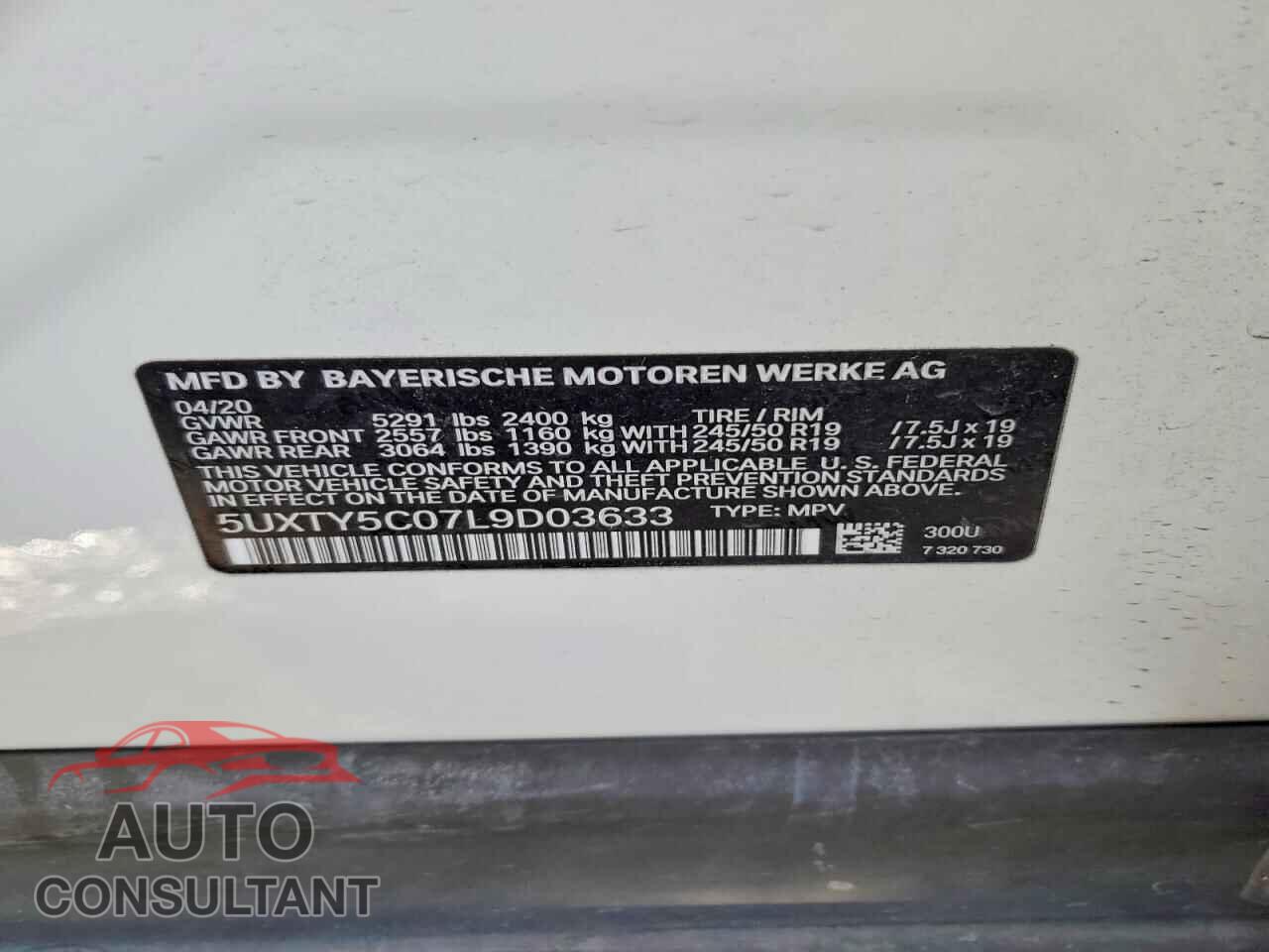 BMW X3 2020 - 5UXTY5C07L9D03633