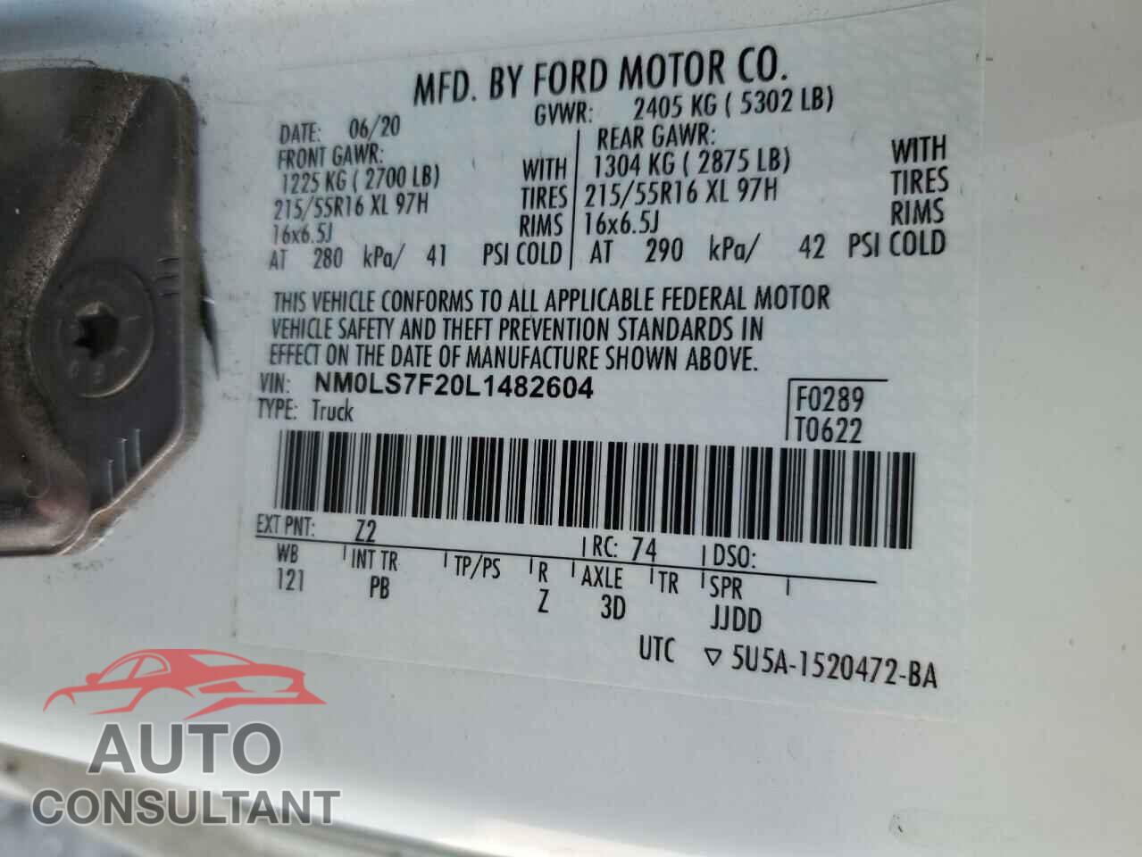FORD TRANSIT 2020 - NM0LS7F20L1482604