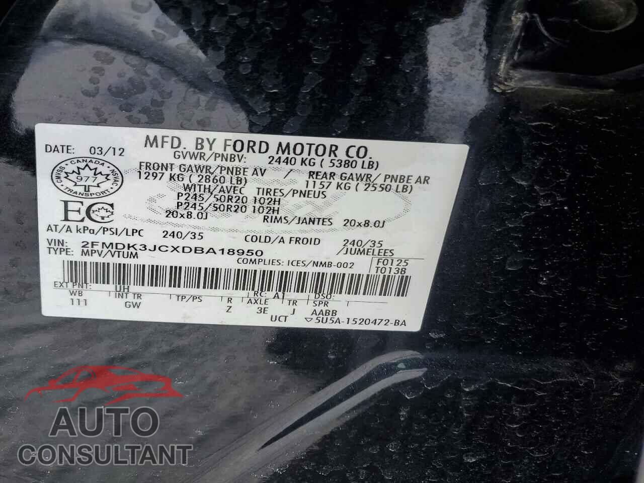 FORD EDGE 2013 - 2FMDK3JCXDBA18950