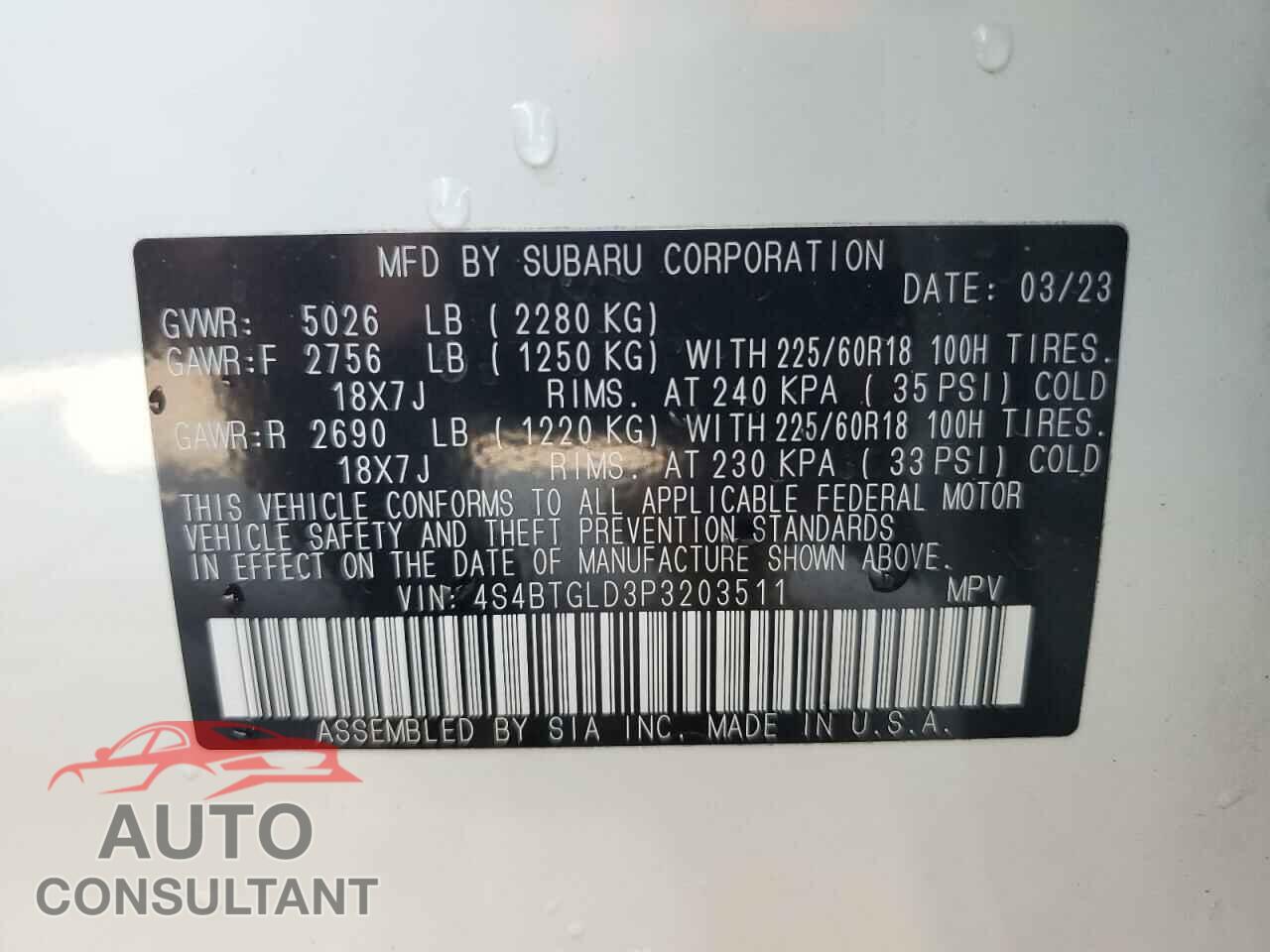 SUBARU OUTBACK 2023 - 4S4BTGLD3P3203511