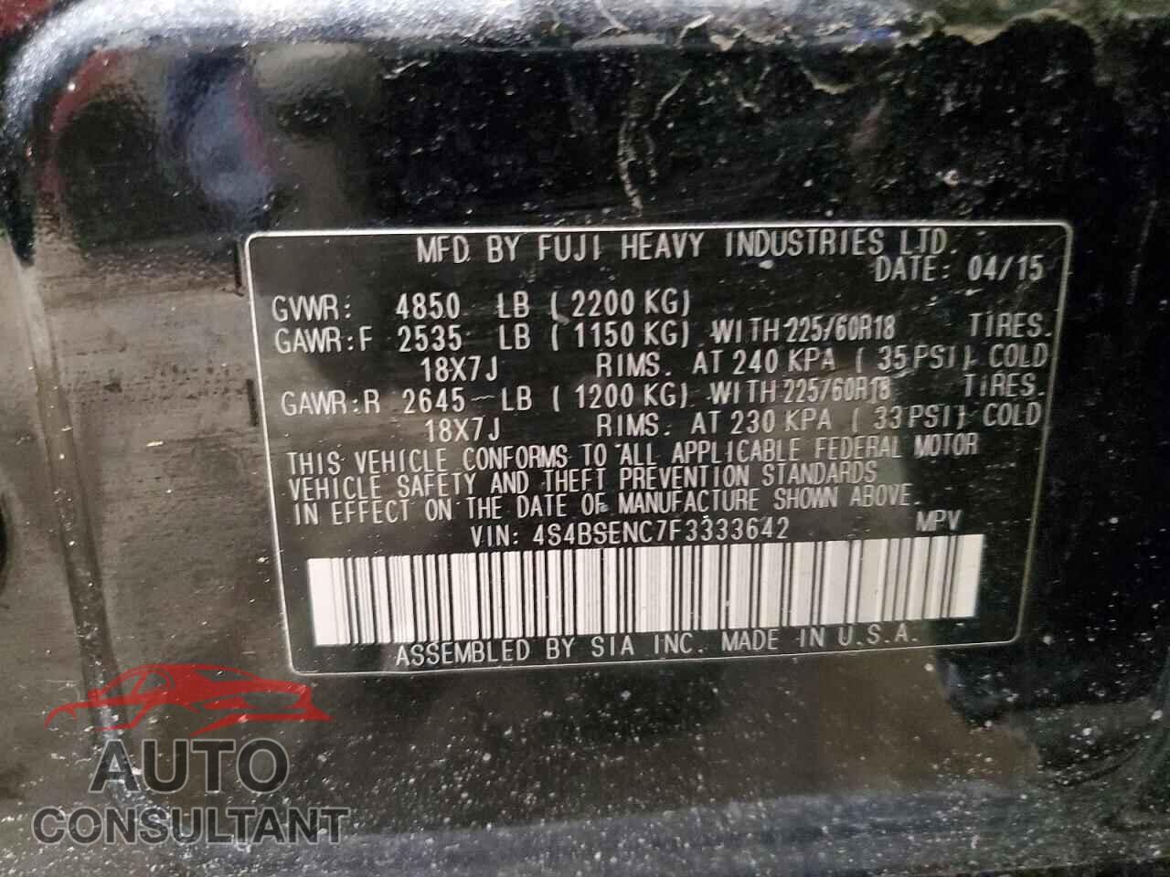 SUBARU OUTBACK 2015 - 4S4BSENC7F3333642