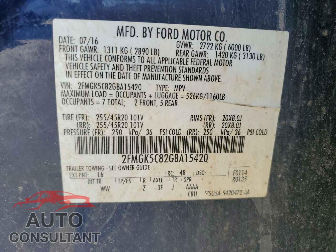 FORD FLEX 2016 - 2FMGK5C82GBA15420