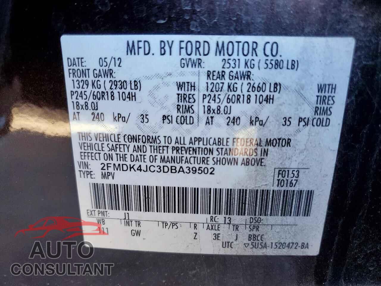 FORD EDGE 2013 - 2FMDK4JC3DBA39502