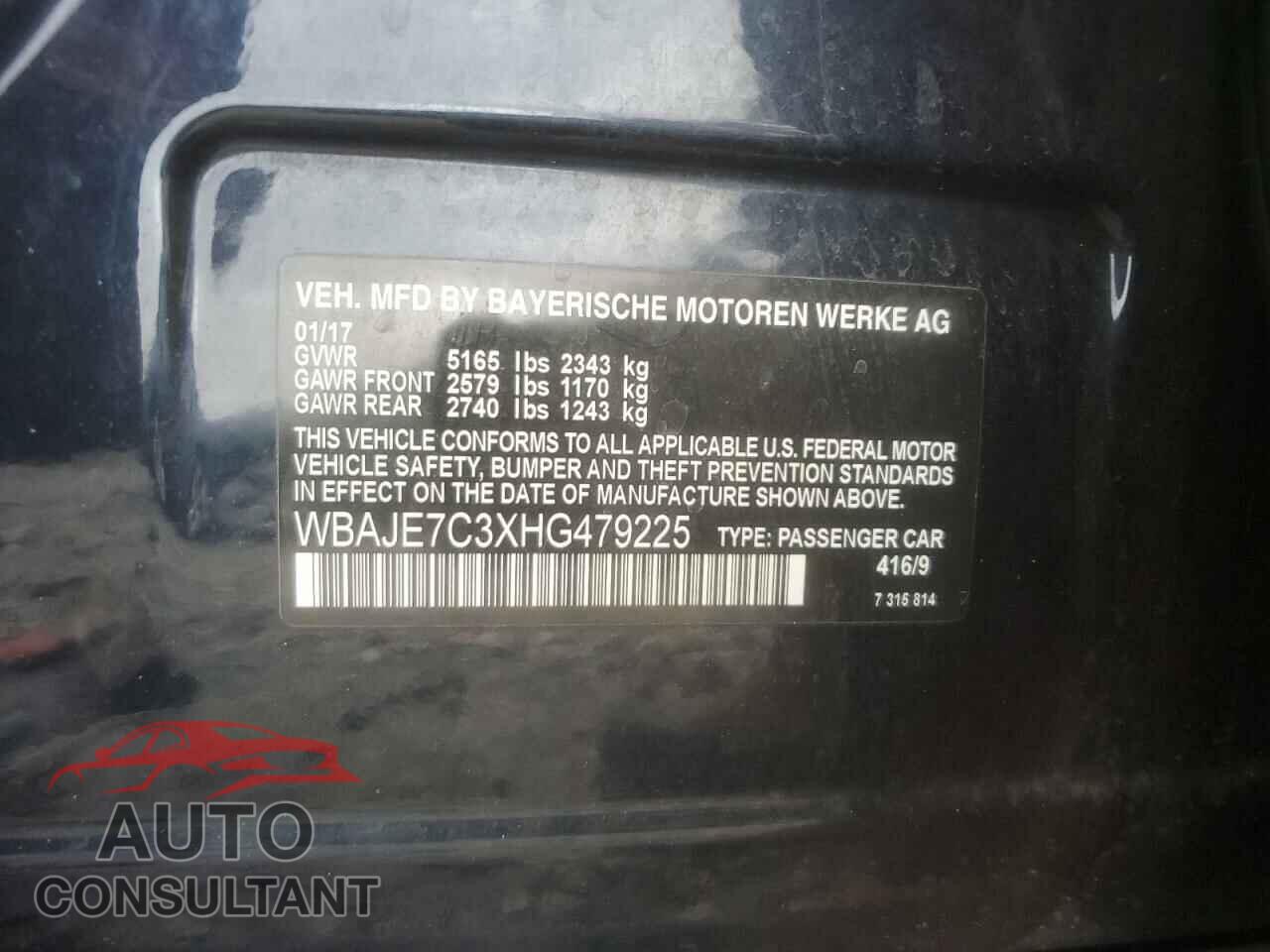BMW 5 SERIES 2017 - WBAJE7C3XHG479225