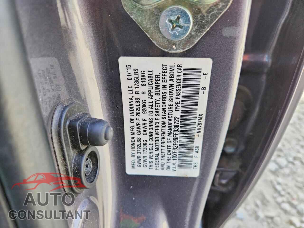 HONDA CIVIC 2015 - 19XFB2F99FE038722