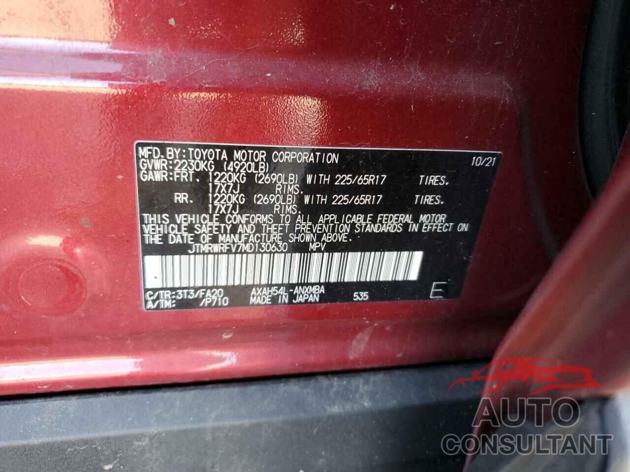 TOYOTA RAV4 2021 - JTMRWRFV7MD130630
