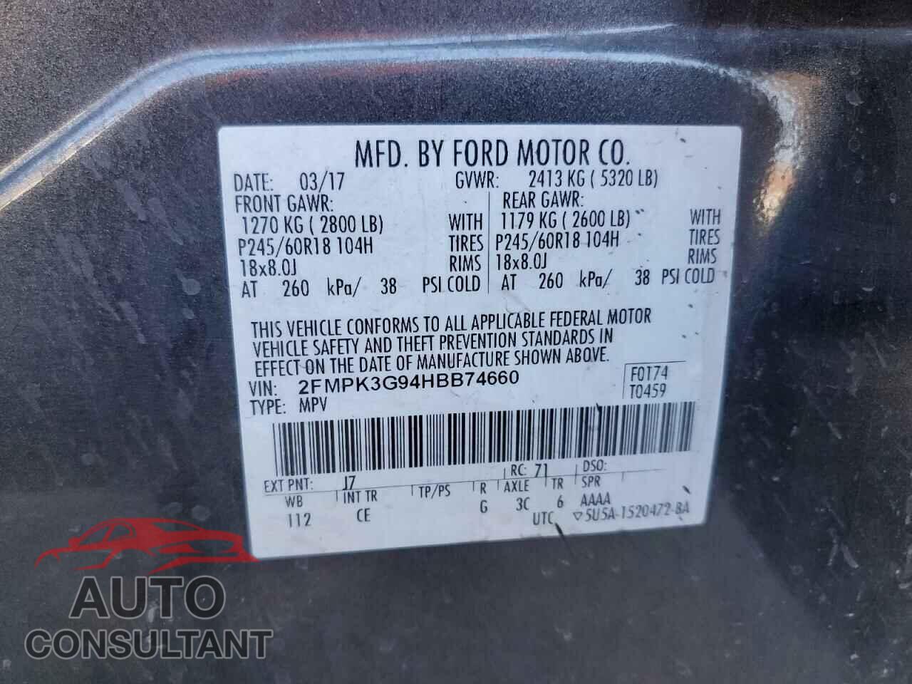 FORD EDGE 2017 - 2FMPK3G94HBB74660