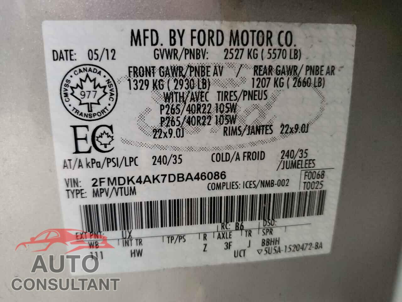 FORD EDGE 2013 - 2FMDK4AK7DBA46086