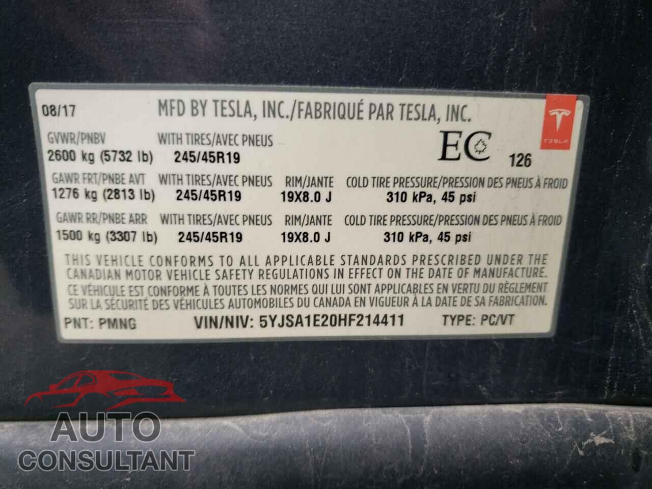TESLA MODEL S 2017 - 5YJSA1E20HF214411