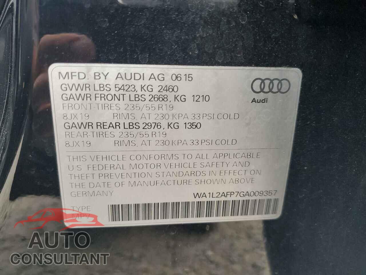 AUDI Q5 2016 - WA1L2AFP7GA009357