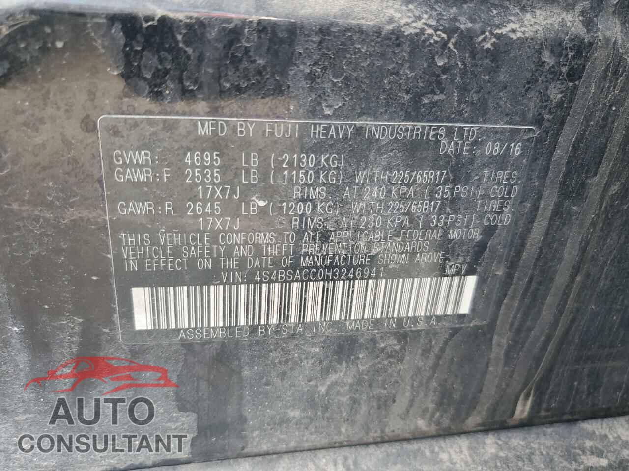 SUBARU OUTBACK 2017 - 4S4BSACC0H3246941