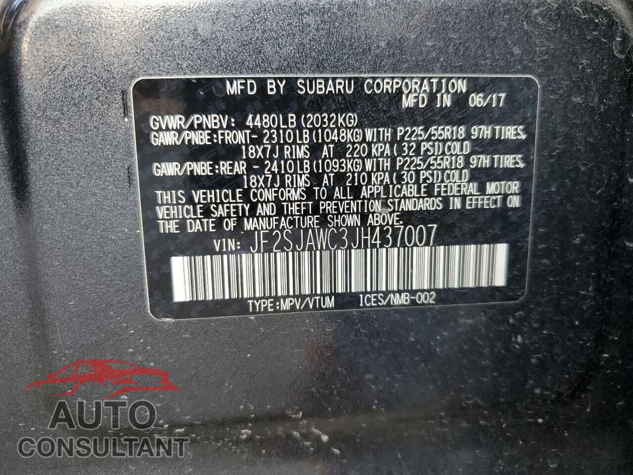 SUBARU FORESTER 2018 - JF2SJAWC3JH437007
