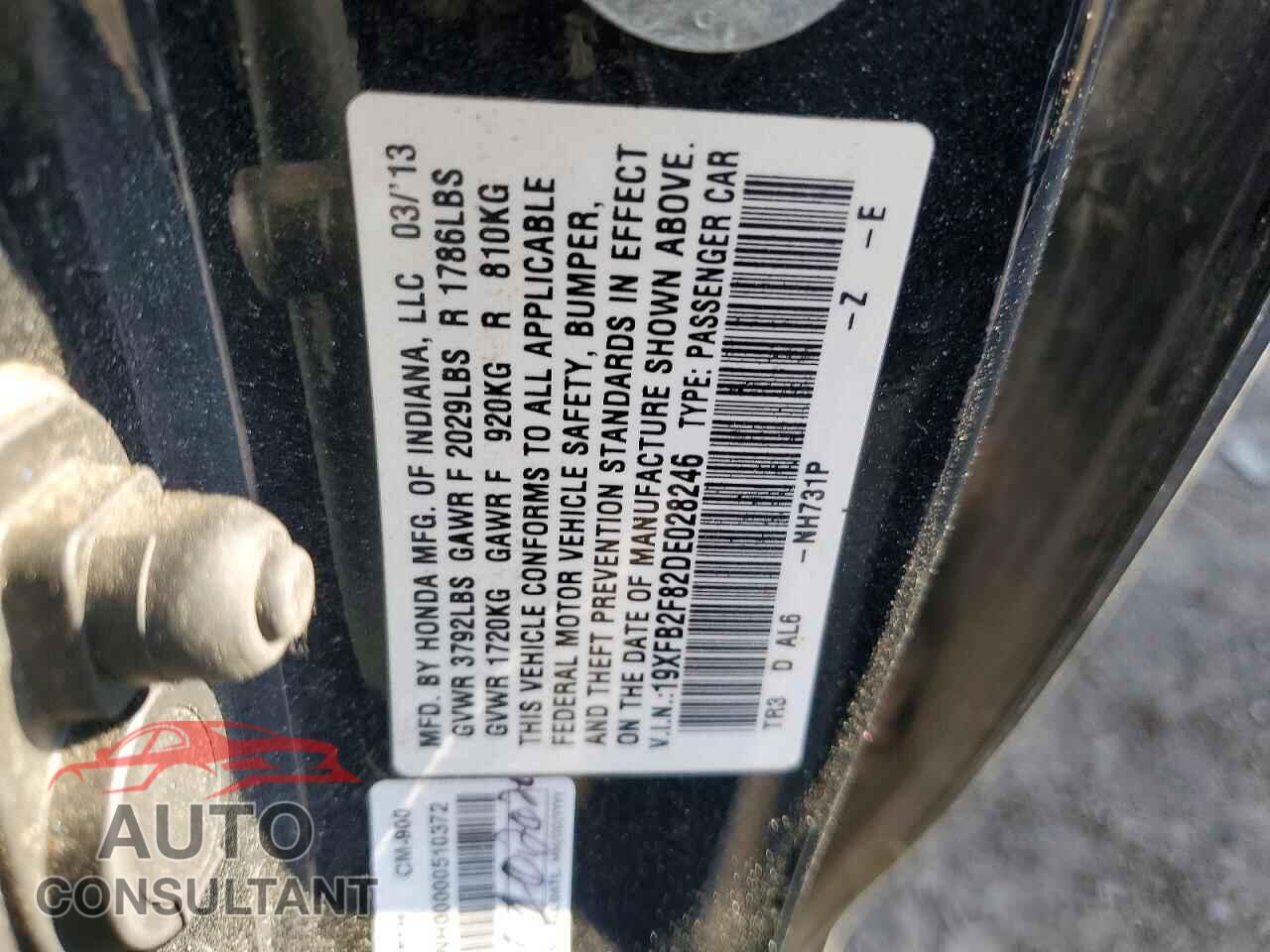 HONDA CIVIC 2013 - 19XFB2F82DE028246