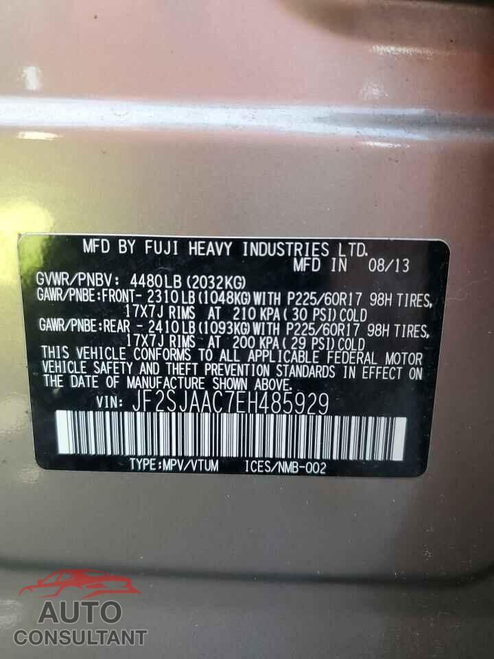 SUBARU FORESTER 2014 - JF2SJAAC7EH485929