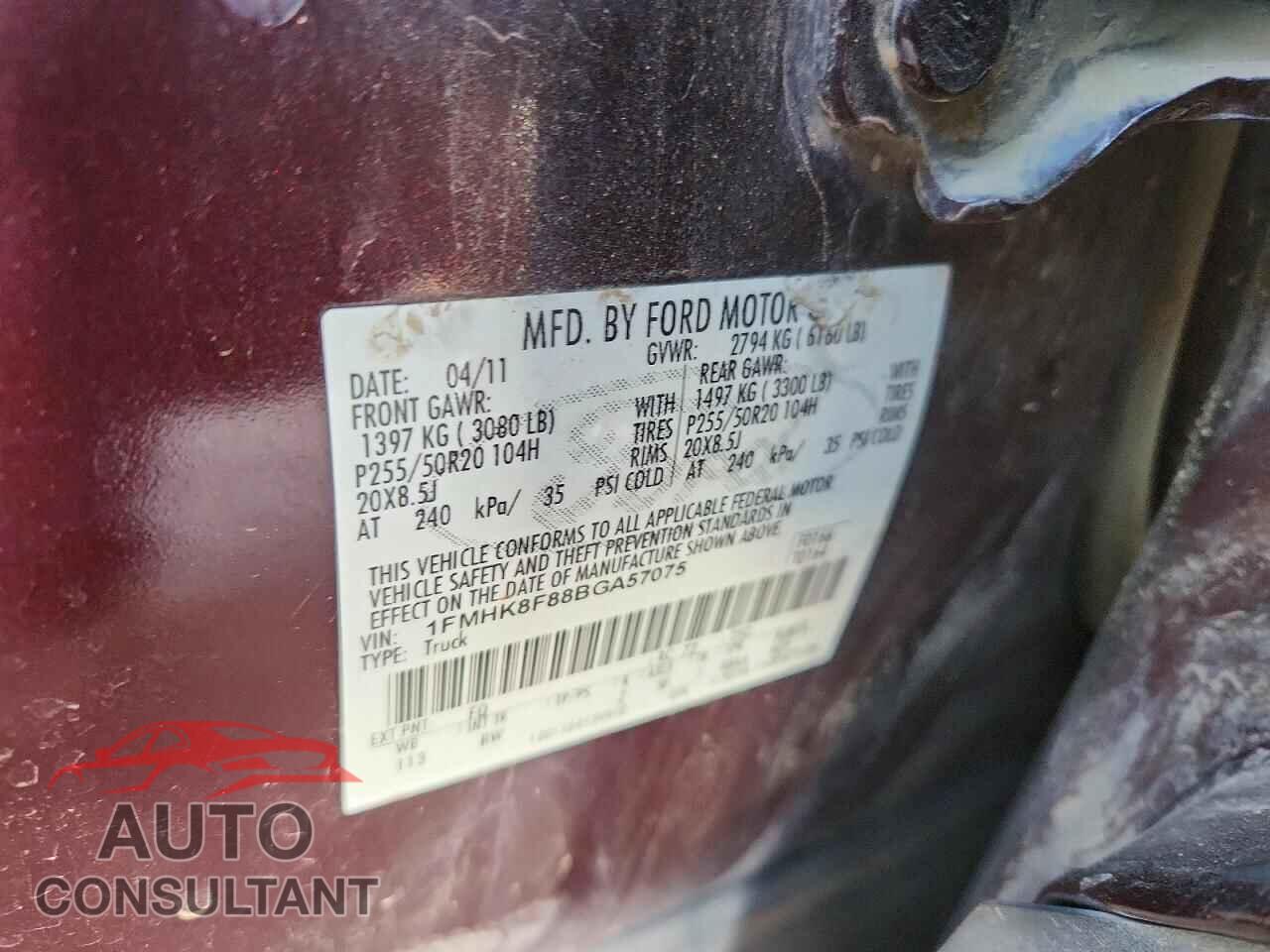 FORD EXPLORER 2011 - 1FMHK8F88BGA57075